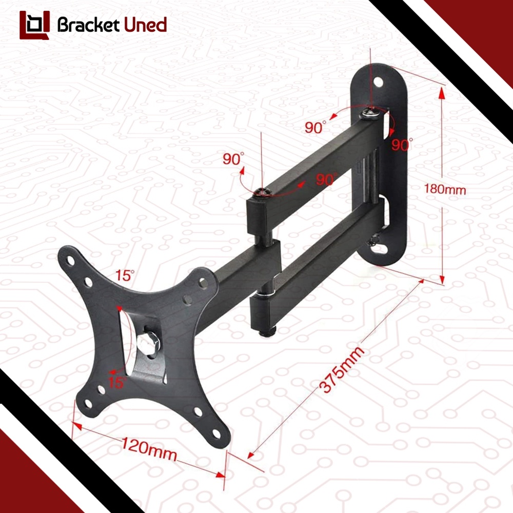 Bracket TV 12 14 19 20 22 24 26 28 Swivel Braket Lengan TV Monitor Swivel Kecil 2 Lengan