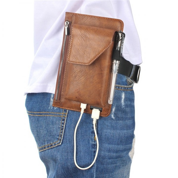 Waist Phone Bag PU Leather Vintage Model for Men - 6.3 inch Max