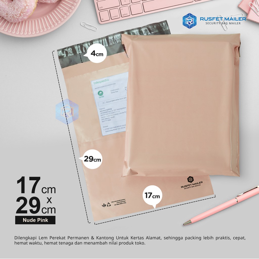 

AMPLOP PLASTIK POLYMAILER POLIMAILER PACKING ONLINE NUDE PINK PER PACK 17X29