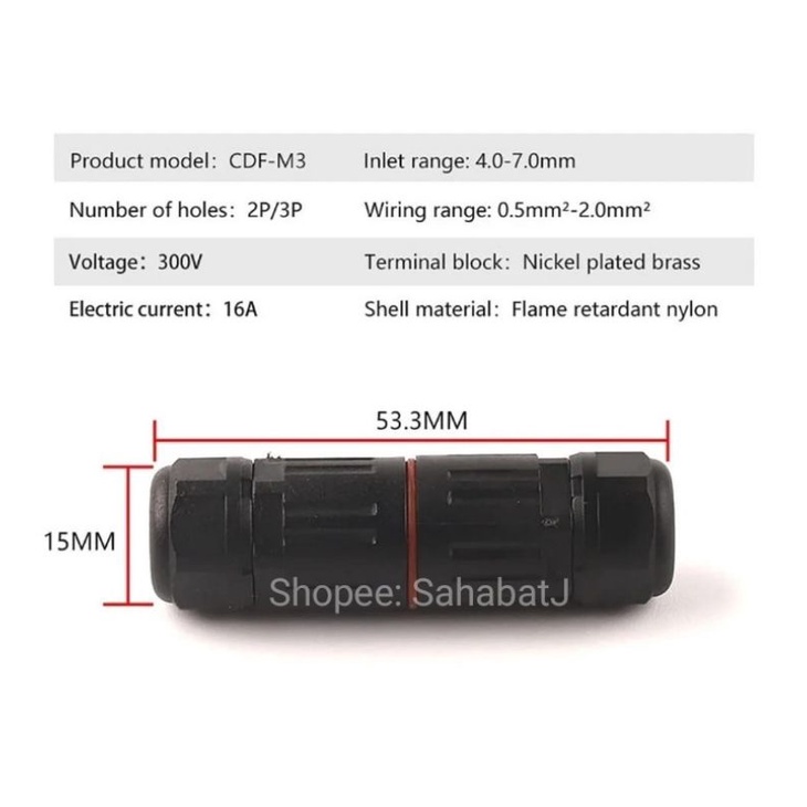 IP68 Waterproof Wire Connector Sambungan Kabel Tahan Konektor Air Anti Air 2 Pin 3 pin CDF-M3