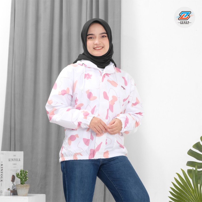 Jaket Wanita Amily Jaket Printing Wanita / Jaker Parasut Cewe / Jaket Olahraga - M, Putih(F0P9) BISA