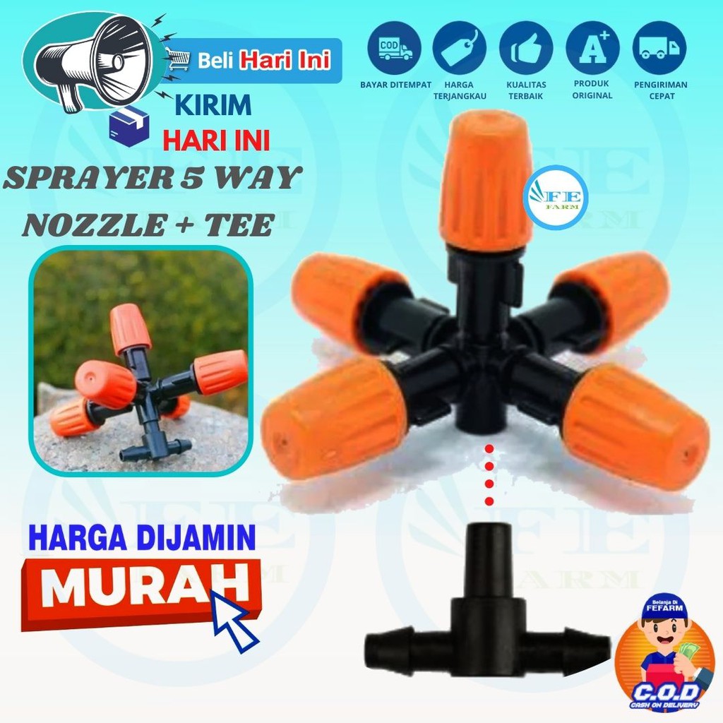 SPRAYER KABUT 5 ARAH WAY NOZZLE TEE 6MM  4X6MM 7MM 4X7MM  BERKEBUN PENDINGIN KANDANG GRENHOUSE WALET