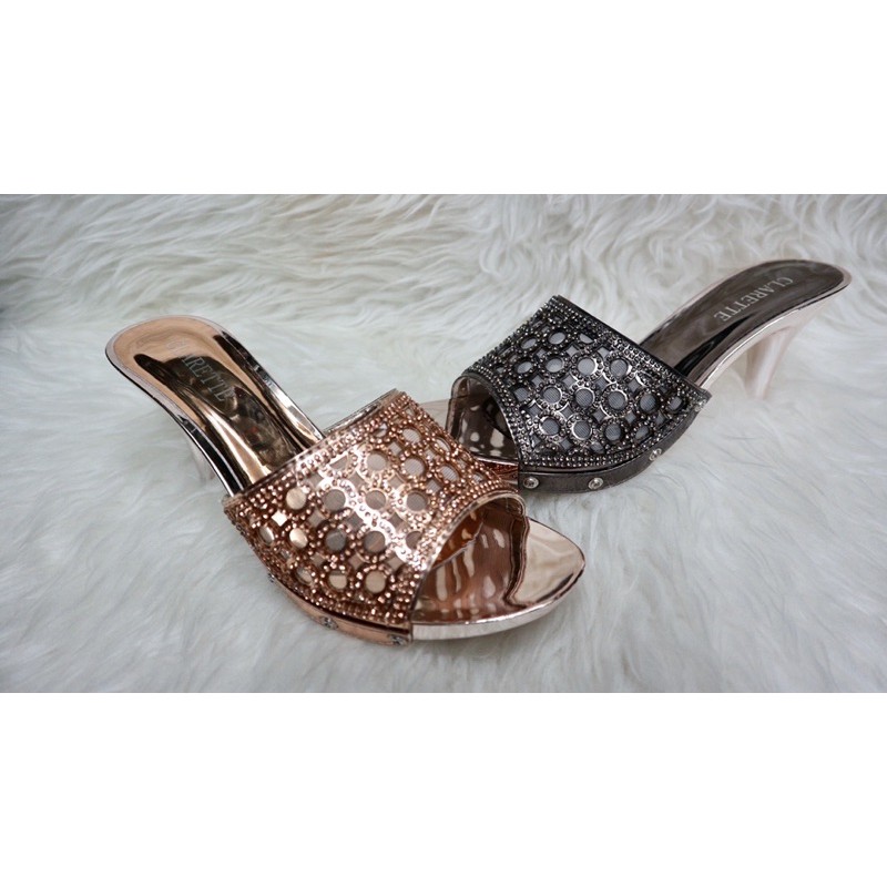 Sandal Selop Heels wanita Pesta Clarette
