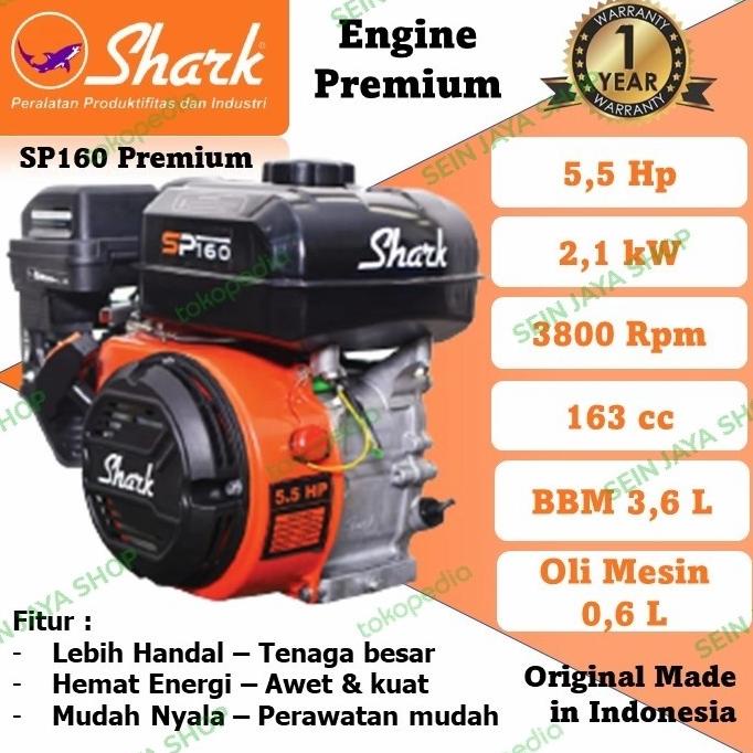 Engine/Mesin Penggerak Bensin Shark Sp160 Premium(5,5 Hp & Garansi)