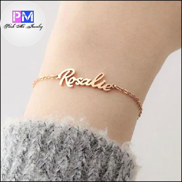 Gelang nama wanita titanium asli anti karat silver gold rosegold