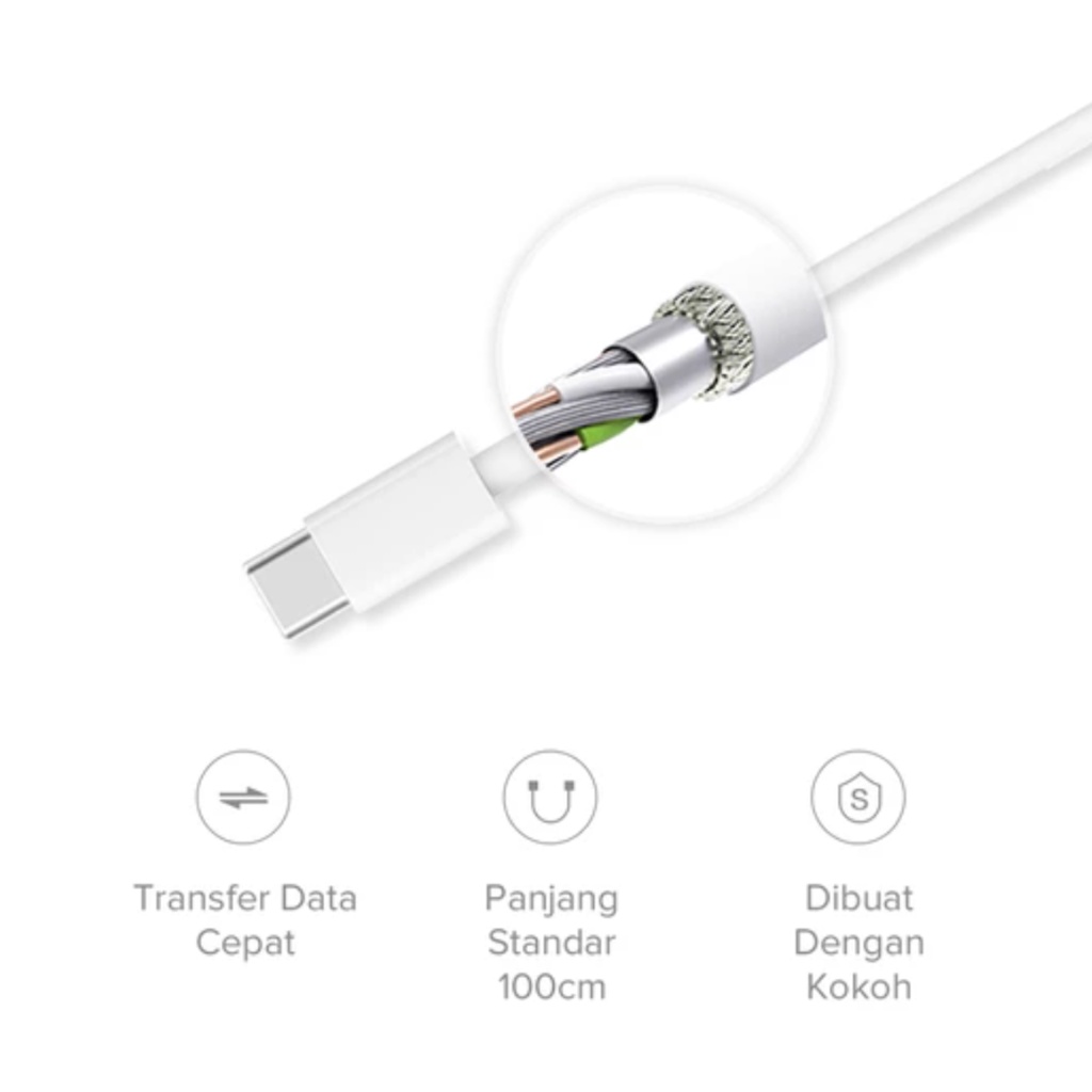 Xiaomi Mi Kabel Tipe C Kabel Data USB Port 1m - USB Cable Type C 100cm