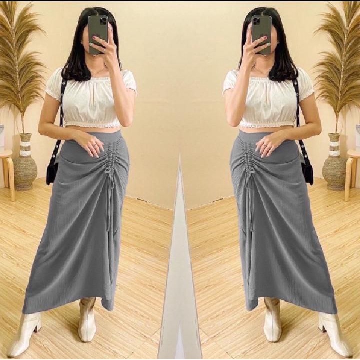 Rok Serut Crinkle Premium / Rok Serut Casual Korean Look / Rok Serut Polos Allsize Bahan Crinkle Airflow