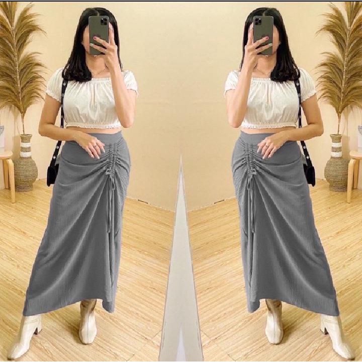 Rok Serut Crinkle Premium / Rok Serut Casual Korean Look / Rok Serut Polos Allsize Bahan Crinkle Airflow