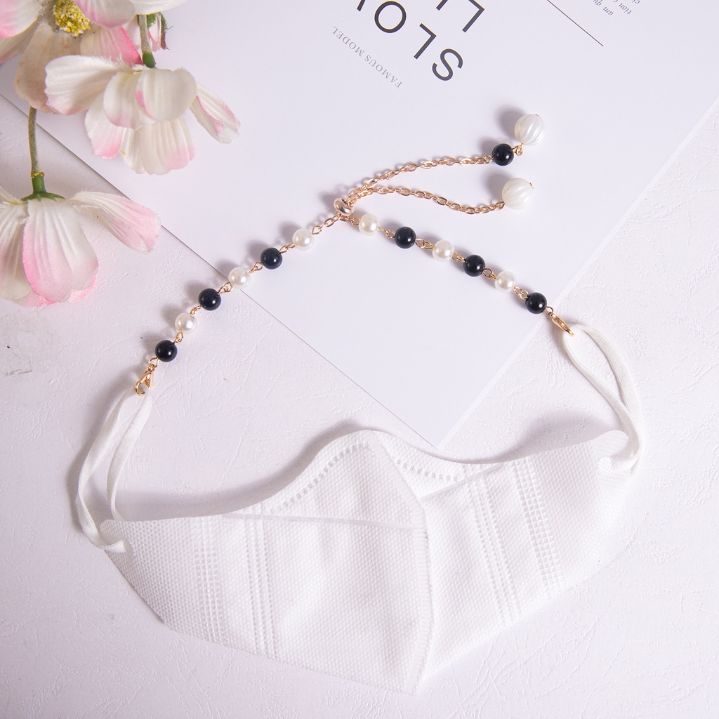 Xinshi135fashion Tali Lanyard Adjust Aksen Mutiara Imitasi Untuk Aksesoris Masker