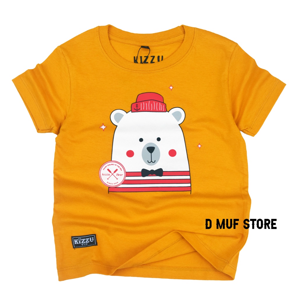 Kizzu Kaos Anak Premium Cotton 30s Usia 1-12 Tahun Bear Mustard- dmufstore