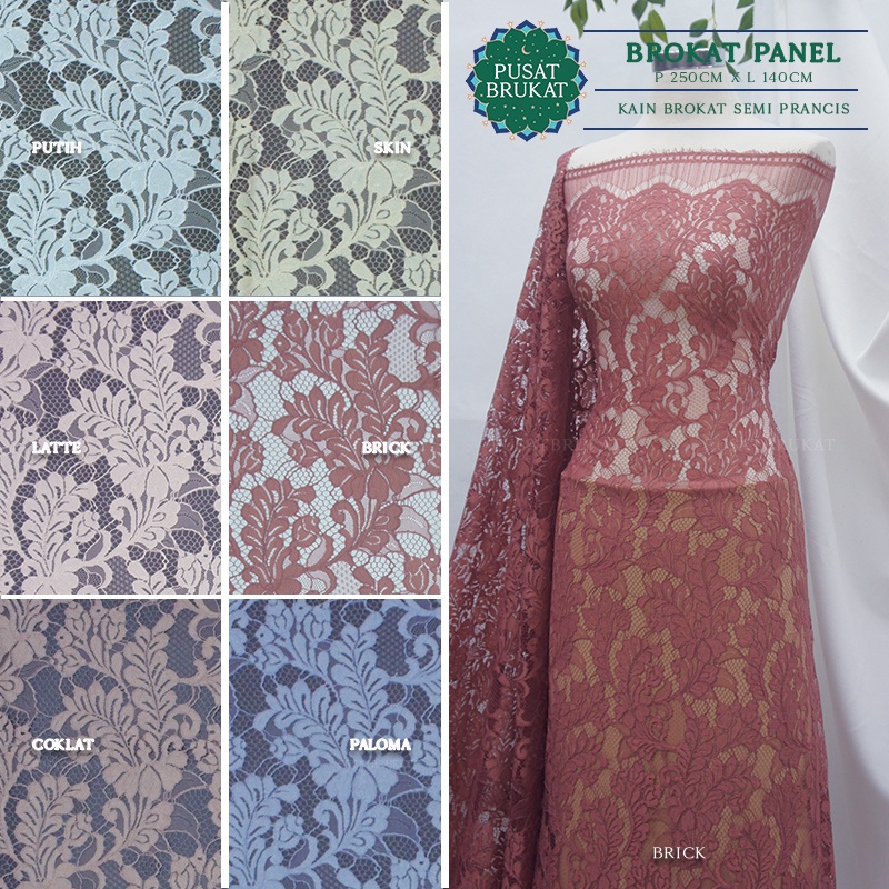 KAIN BROKAT KEBAYA SEMI ITALY PRANCIS KATUN / BRUKAT PANEL ODELIA P 891002, P250CM x L140CM [harga per potong]