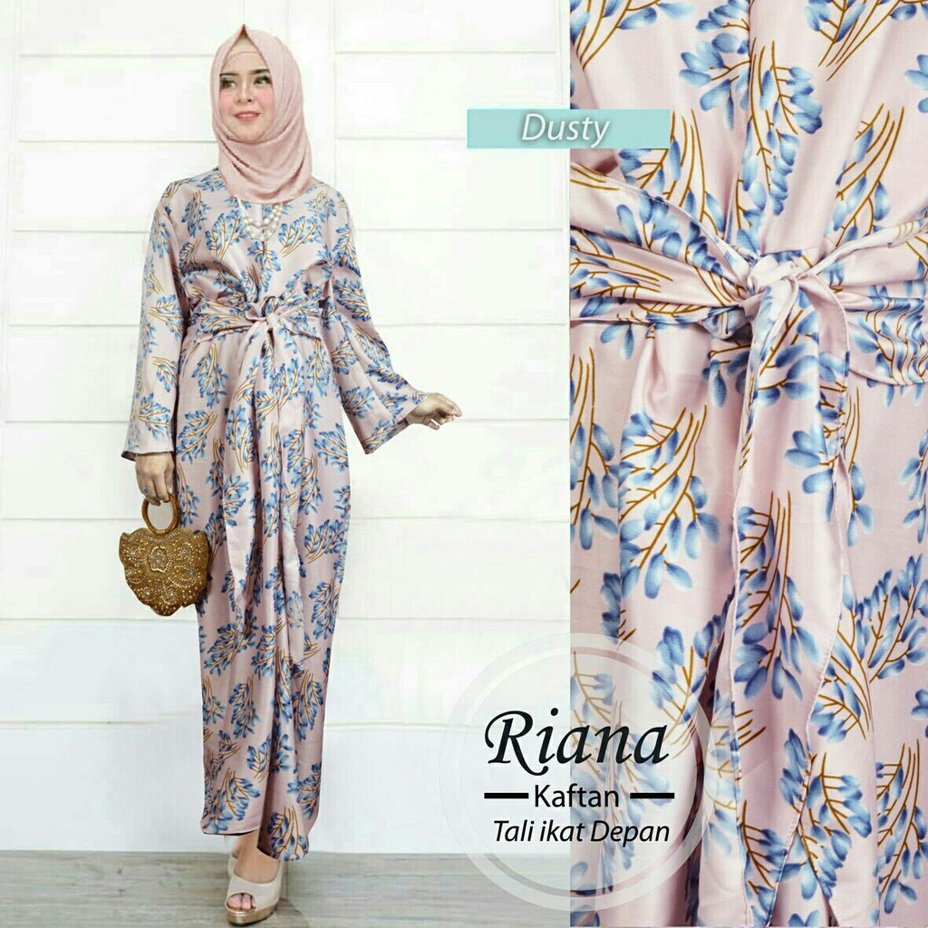 gamis kaftan ikat lilit batik hijau tosca putih pink bahan maxmara size XL