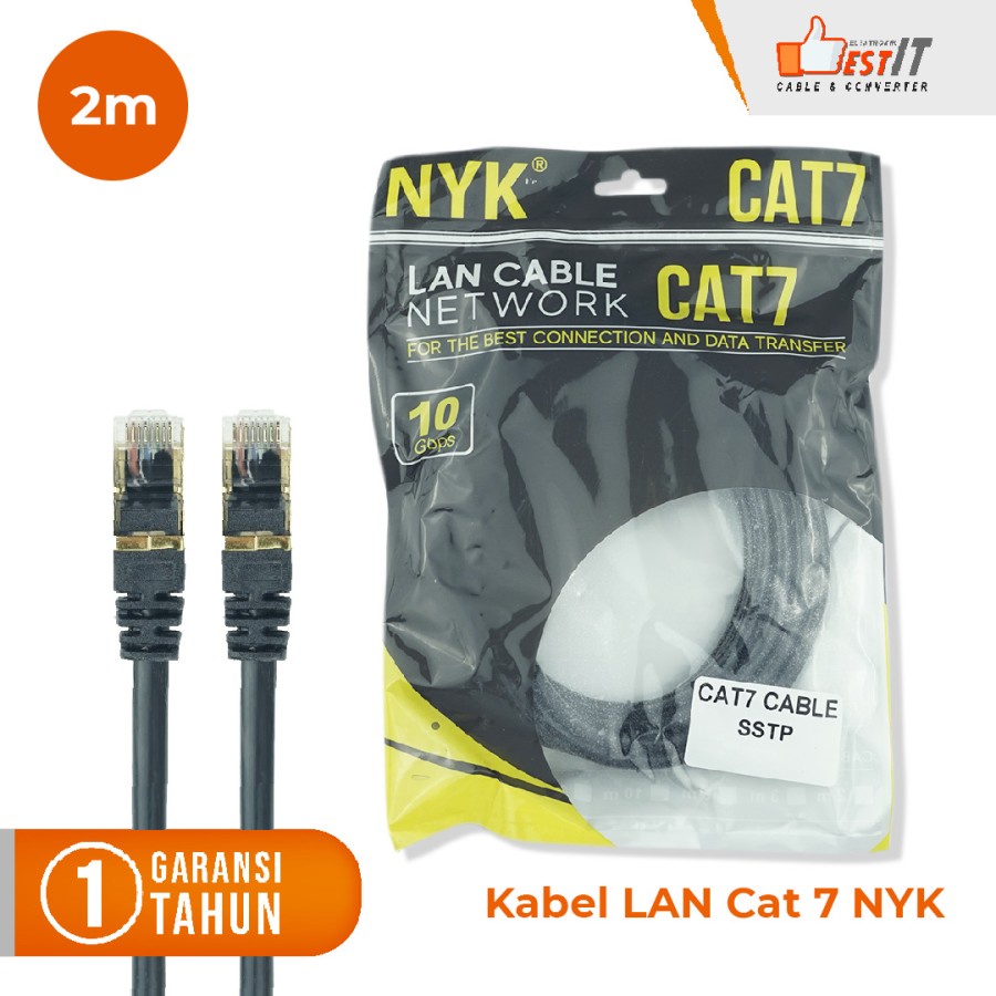 Kabel Lan SSTP Cat7 Ethernet Network 10Gbps Gold Plated RJ45 2 Meter NYK