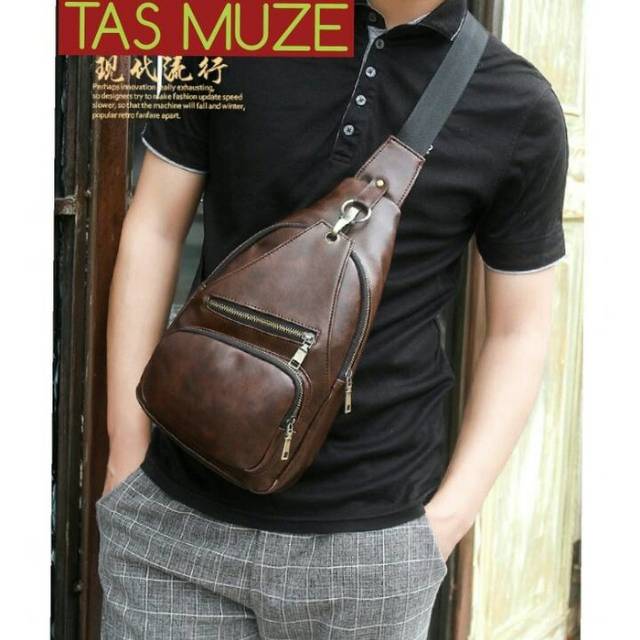 Tas selempang pria - tas kulit import murah - tas sekolah kuliah santai - jalan keren - ipad hp