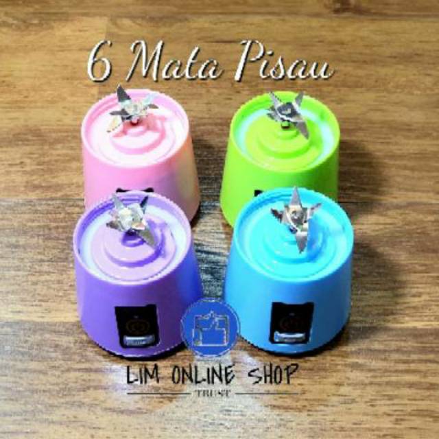 Juicer MINI Blander Portable Recharger 6 Mata Pisau FREE BUBBLE WRAP Juice Buah Praktis High Quality