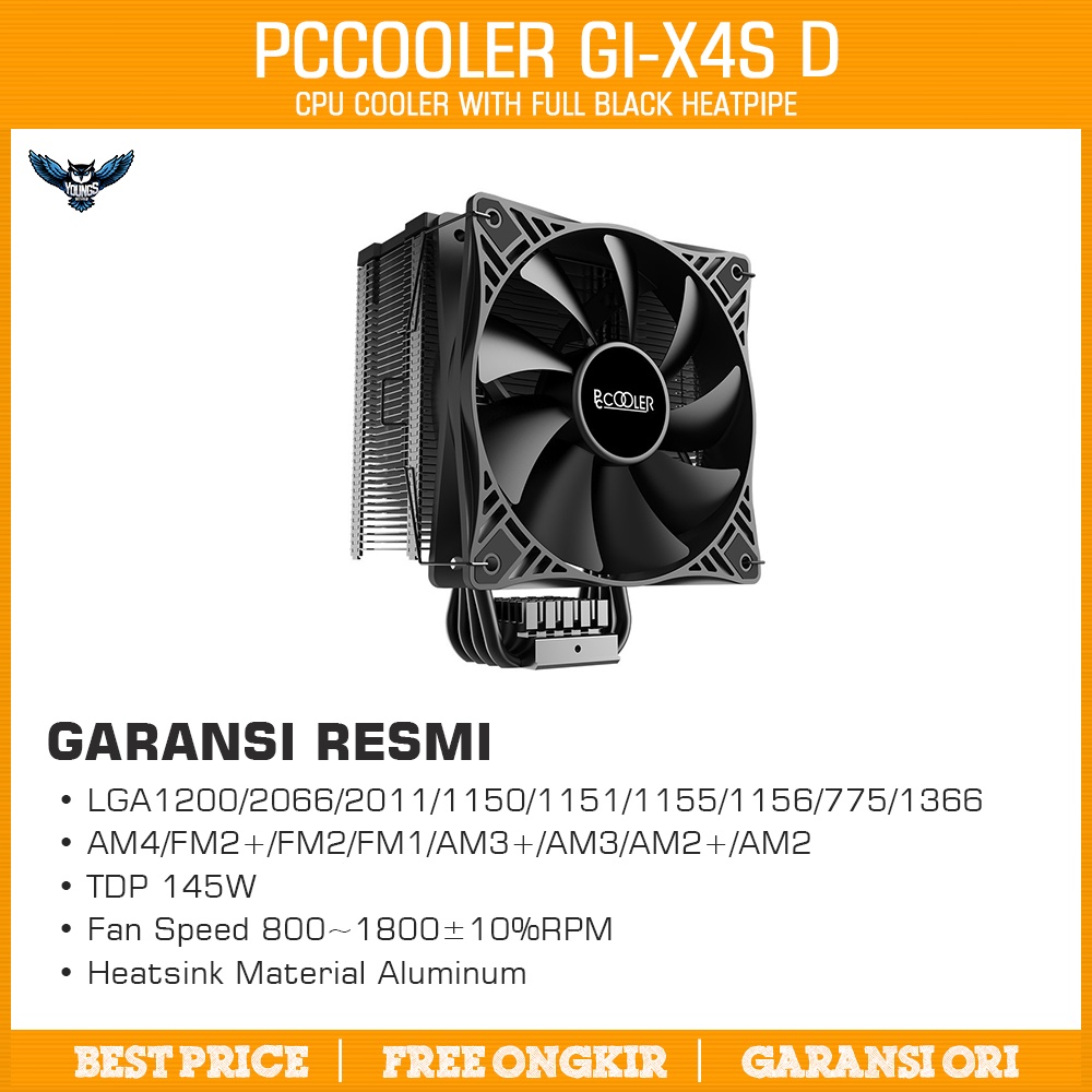 PCCooler GI-X4S D CPU Cooler With Full Black Heatpipe GI-X4SD