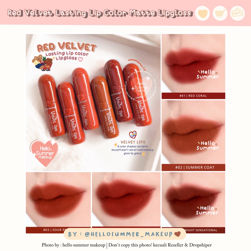 𝐌𝐀𝐓𝐓𝐄 𝐋𝐈𝐏𝐒𝐓𝐈𝐂𝐊 - Kiss Beauty Red Velvet Lasting Lip Color Lipgloss Longlasting 3ml Tahan Lama