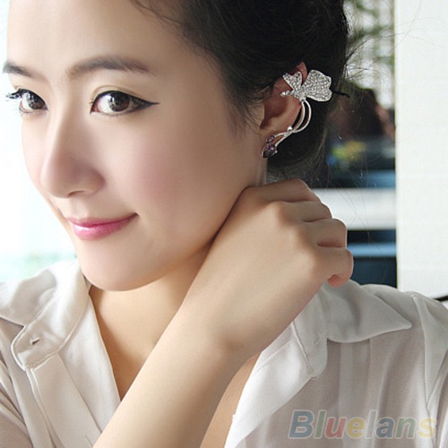 Hu Hu Hu Hu Hu Alat Bantu Pasang Kacamata♡ 1pc Anting Tusuk Model Kupu-Kupu Kristal Elegan Untuk Telinga Kiri Wanita