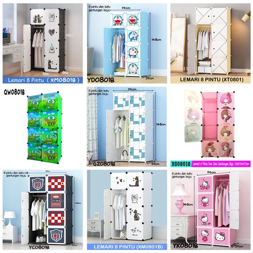 Lemari Plastik Multifungsi 8 Pintu Anti Debu HIGH QUALITY AWET TAHUNAN Lemari Baju Portable 8 Pintu GRATIS Gantungan Kabinet Rak Lemari Baju Anak Kost Mudah Di Rakit Rak Serbaguna Rak Baju Wardrobe