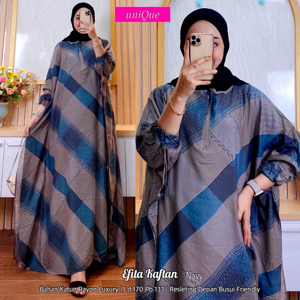 Unique Efita Kaftan Long Dress Rayon Premium Jumbo Busui Motif Terbaru