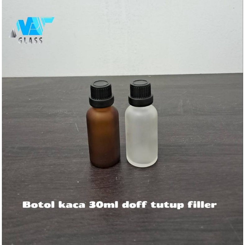 botol kaca 30ml coklat doff tutup filler hitam / botol essential 30ml