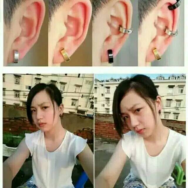 Anting jepit pria dan wanita tanpa tindik bahan titanium