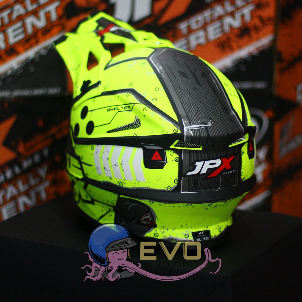 HELM JPX CROSS_FOX1 SERI X20 - FLUO YELLOW GLOSS + GOOGLE SNAIL (ONGKIR 2 KG) HELM JPX X20 TITAN JPX CROSS MOTIF TITAN JPX X20 YELLOW HELM JPX TERBARU