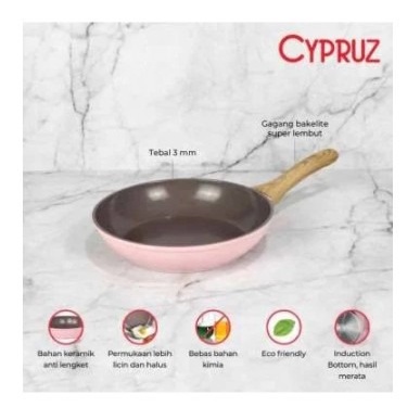 Cypruz FP-0891 Pink Ceramic Fry Pan Non Stick 20 cm Wajan Keramik