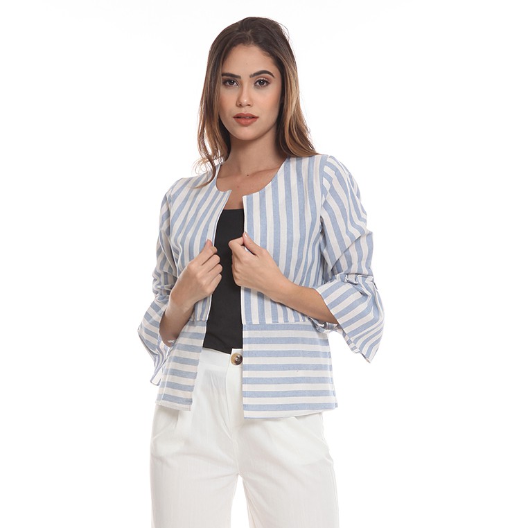 Basix - Vanya Stripe Outer Blue - Blazer Cardigan Salur Biru
