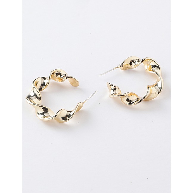 LRC Anting Tusuk Fashion Golden 925 Silver Needle Geometric Twist Metal Circle Spiral Earrings D5967