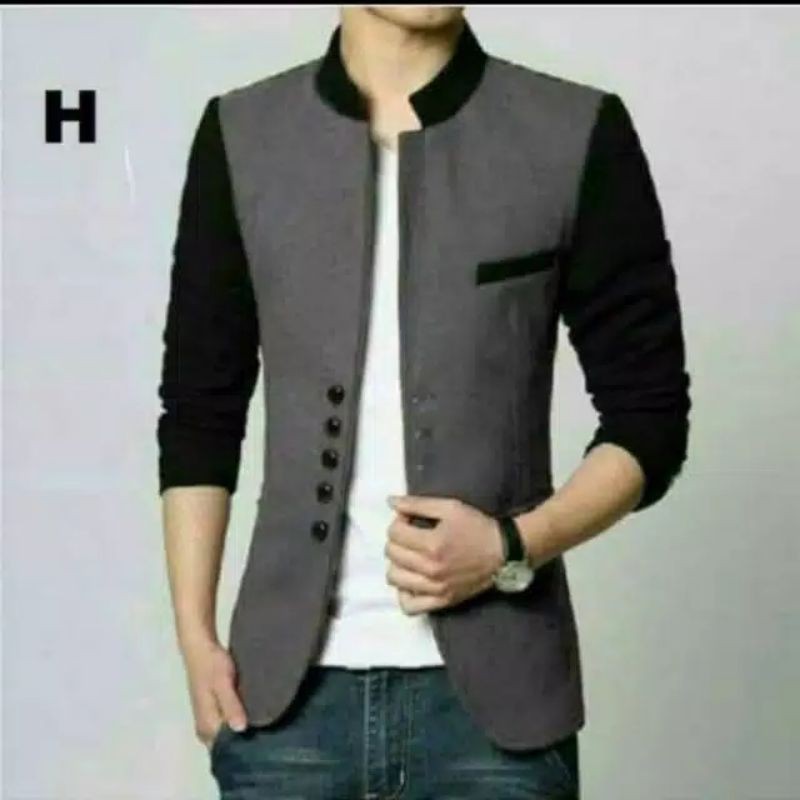 Blazer abu mix hitam kancing 5