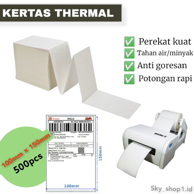 

KERTAS THERMAL 100×150mm isi 500 / LEMBAR STIKER RESI