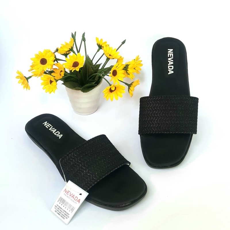 6.6 SALE! Sandal Selop Rajut Nevada Termurah - Sandal Wanita Nevada-Rajut Hitam