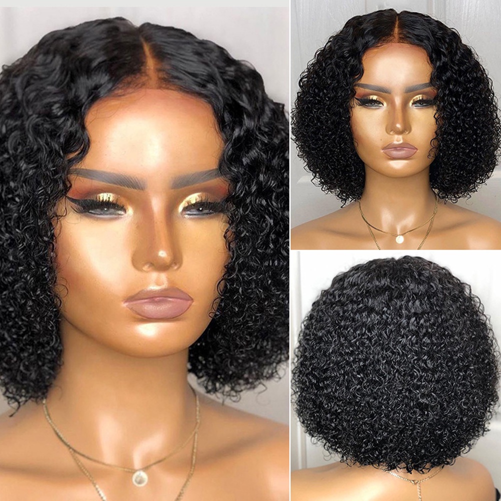 [house]Lace Front Human Hair Wig Middle Part Curly Lace Closure Wig Short Wigs