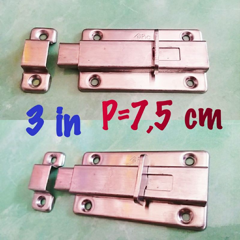 Grendel/Slot Pintu lurus  Kotak stainless 3 in/grendel pintu