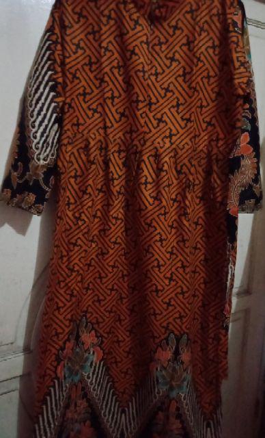 Batik Couple Gamis Batika Gedhek Tumpal Sogan