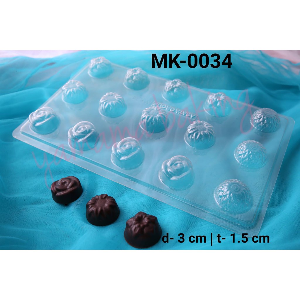 MK-0034 Cetakan mika coklat fondant truffle bunga mawar ...