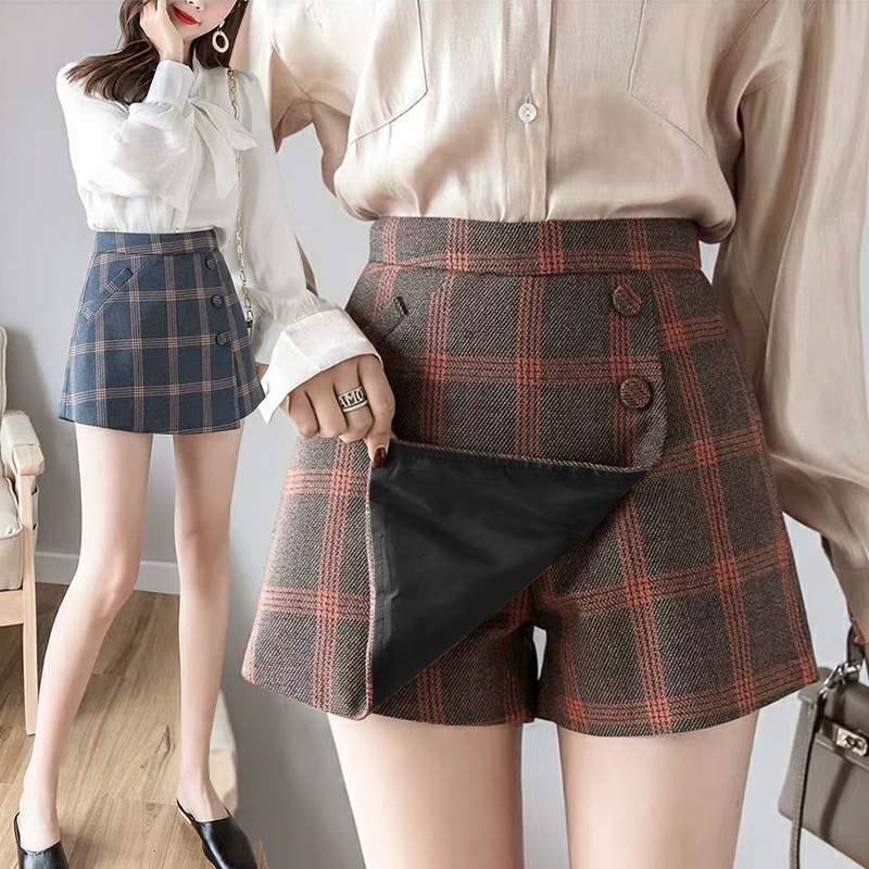 KARAKOREA 8300 Solar Korean Short Pants/Skort Skirt/Celana Pendek Wanita Gaya Korea Motif Kotak/Celana Korea Pants