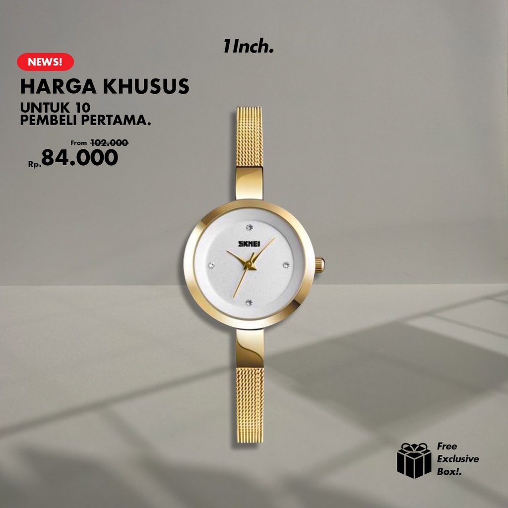 Gelang Jam Tangan Analog Serut Rantai Tali pasir Strap Wanita SKMEI Cewek Wanita Pria Unisex Anti Ai