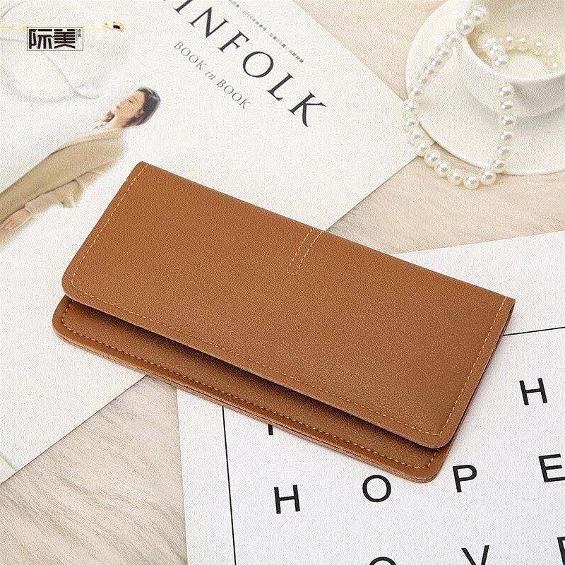 DODORY FYDP013 Dompet Wanita Panjang Lipat Dompet Polos PU Fashion Cewek-Coklat