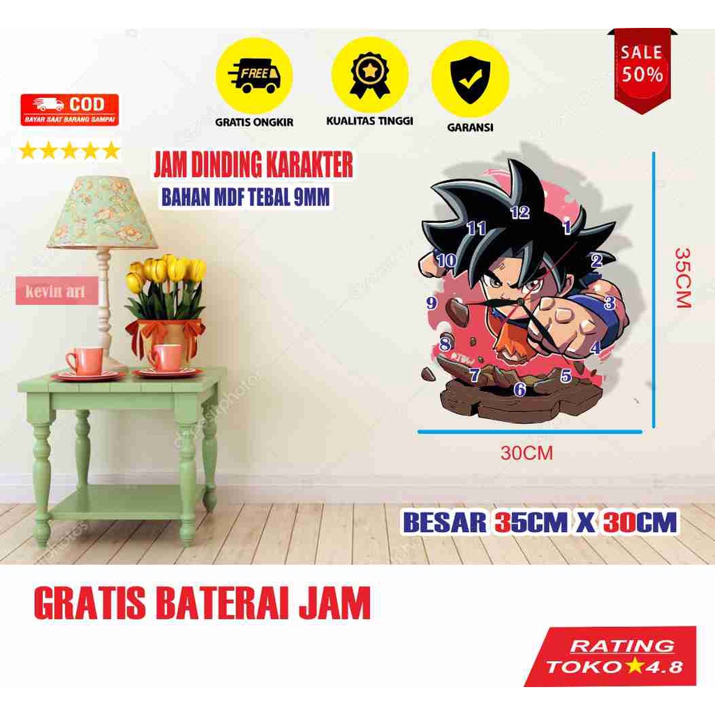 JAM DINDING BESAR KARAKTER DRAGON BALL GOKU LUCU UNIK KEREN MINIMALIS DEKORASI DINGDING KOLEKSI POSTER KAYU ANIME MURAH TERBARU