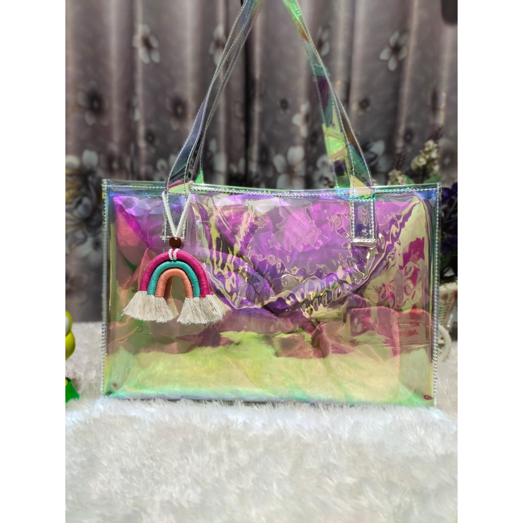 totebag mika pvc hologram free gantungan macrame