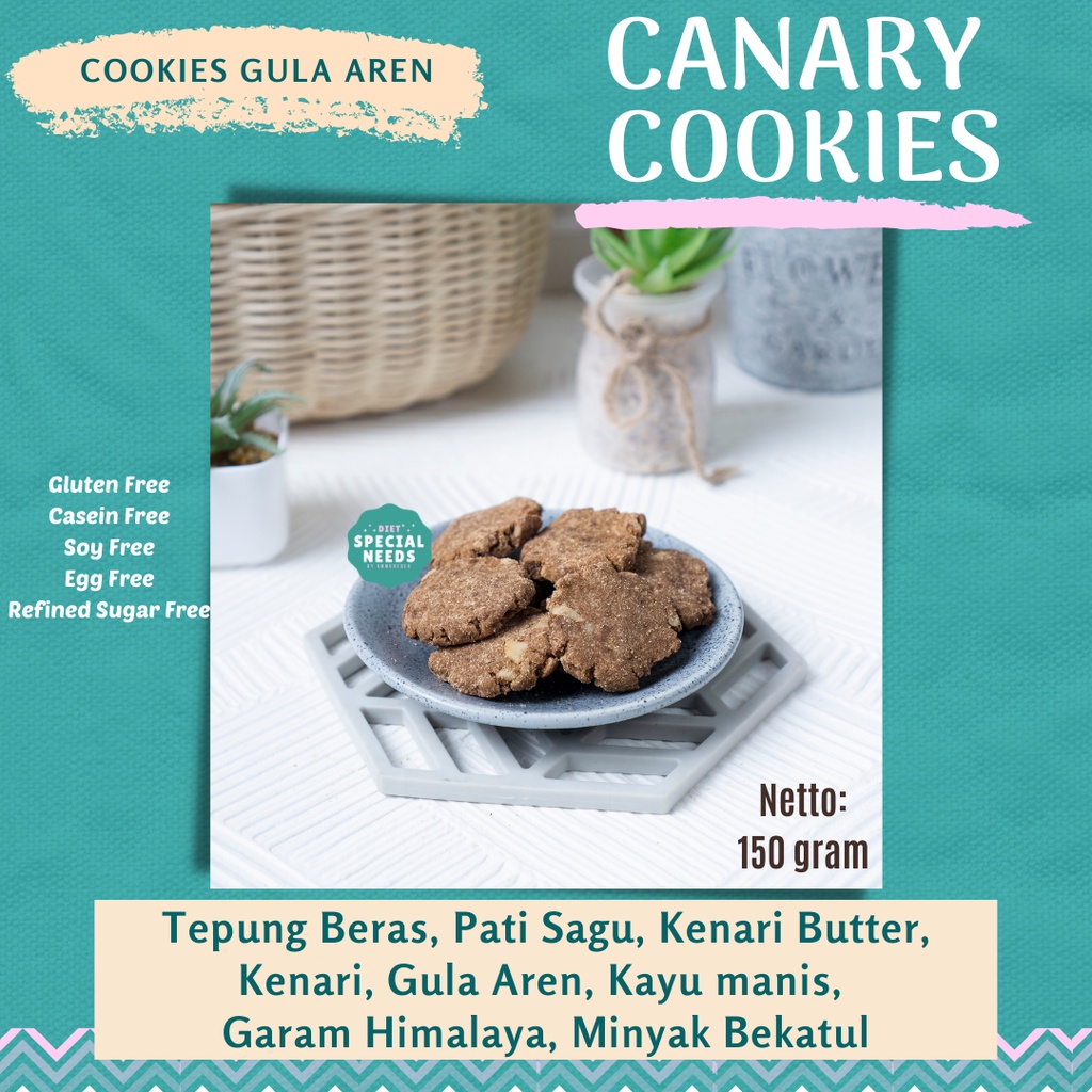 

CANARY / KENARI COOKIES Lezat Istimewa Gluten Free Dairy Free Refined Sugar Free Margarine Free Soy Free Tanpa Bahan Pengawet Diet Special Needs