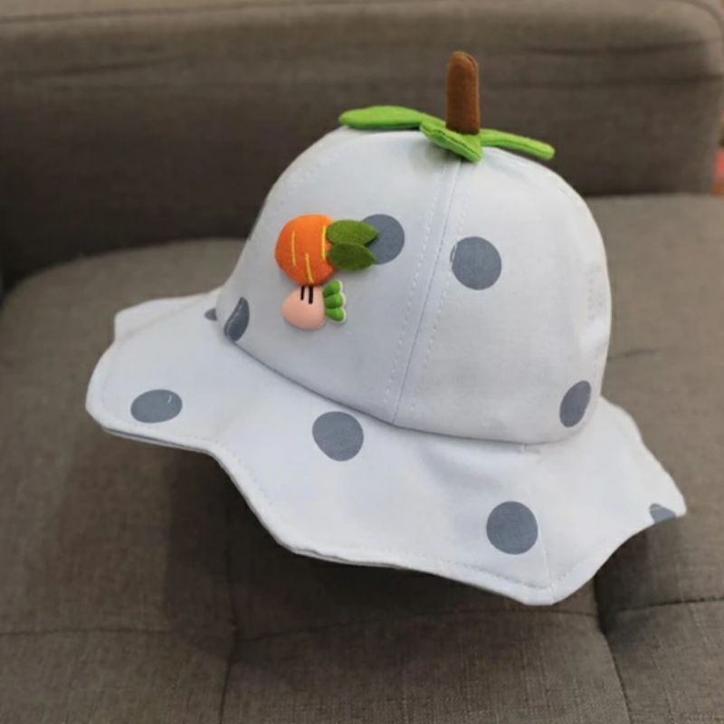 Topi Anak Bayi Lucu | Carrot Bucket hat | topi bucket Wortel Totol-Biru