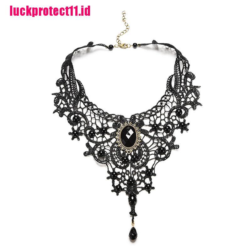 【LUCK】Black Lace&amp; Beads Choker Victorian Steampunk Style Gothic Collar Necklace Gift