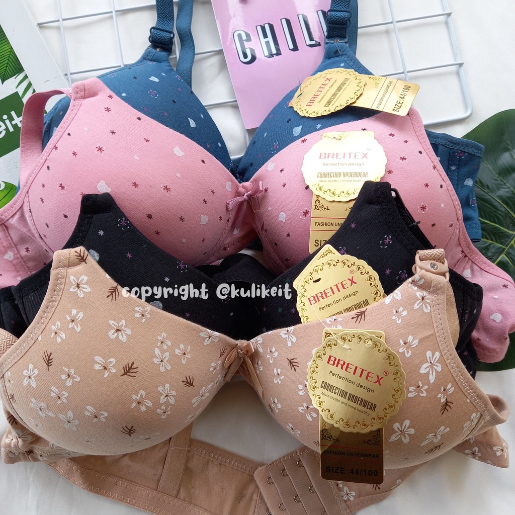 BH BRA Breitex Cup Besar Tanpa Kawat Busa Sedang Motif Kait 3 Cup C Size 38 40 42 44