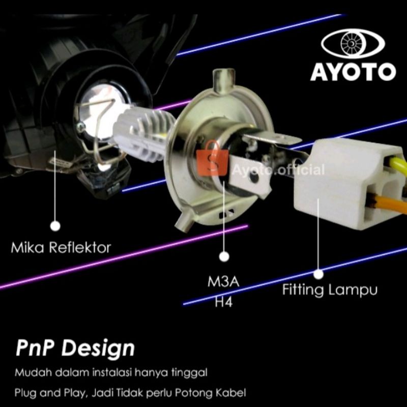 Lampu motor depan headlamp LED H4 AYOTO AC DC M3A ORIGINAL AYOTO