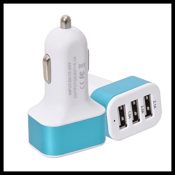 Adapter Colokan USB 3in1 Mobil Cas Car Charger Hp Android Iphone 3 Slot