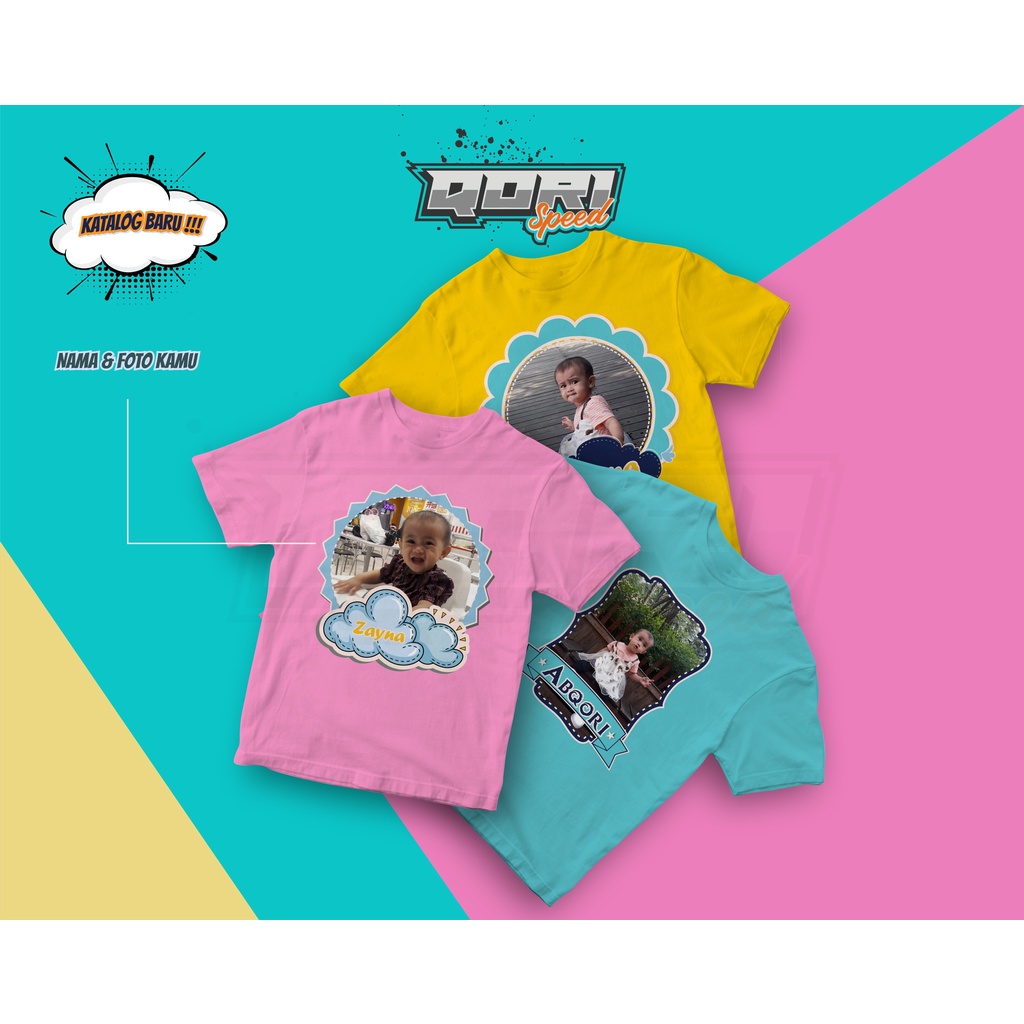 qoriKids Kaos Anak Foto& Nama / Bisa Reques Foto Dan Nama Anak Sendiri | Umur  1-12 Tahun Ready