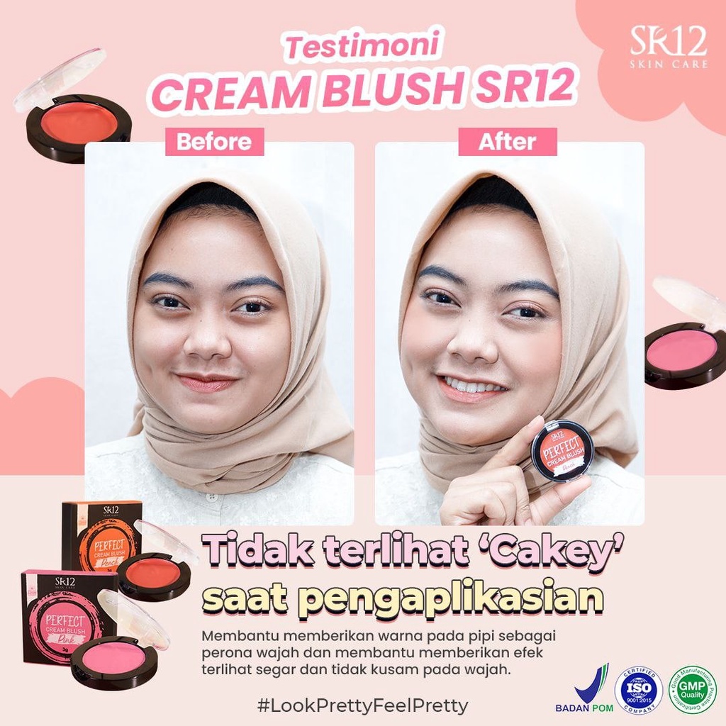 Blush On SR12 Perfect Cream Blush Pink Peach 3gr Segar Tidak Kusam di Wajah BPOM GMP